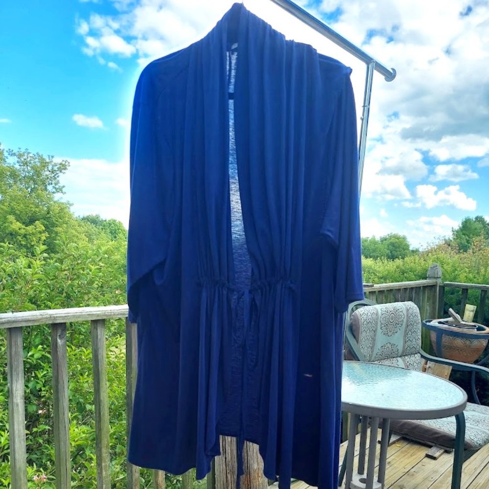 Kiyonna Womens Sunset Stroll Tie Front Blue Cardigan- Plus Size 5X 30/32